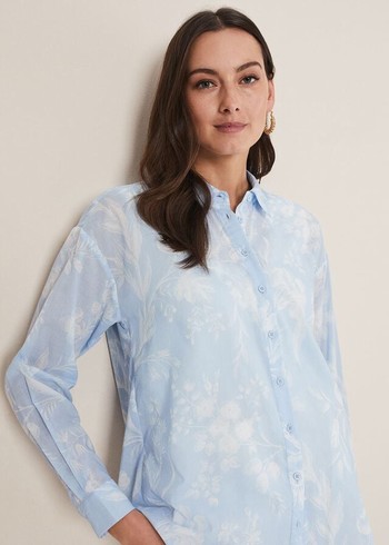 Phase Eight Kaya Floral Print Shirts Blue Australia | MW0261835